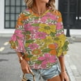 thumbnail image 3 of Retro 70S Hippie Flower Women's V-Neck Blouse With 3/4 Ruffled Bell Sleeves Casual Top Ladies Blouses, 3 of 7