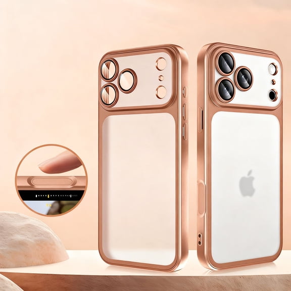 For iPhone 16 Pro Phone Case,Built-in Camera Lens Protector,Anti-fingerprint Matte Translucent Back,Ultra Slim Shockproof TPU Anti-fall Drop Protection,Thin Fit Phone Case Cover,Gold