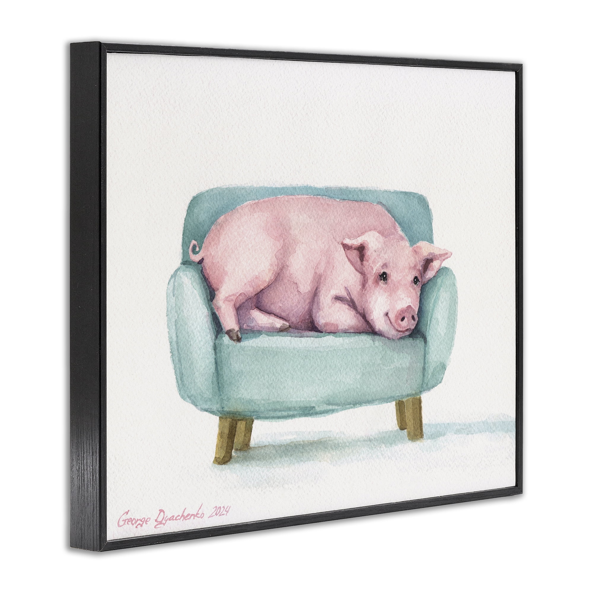 Stupell Industries Cute Piglet on Armchair Black Framed Giclee Art, design by George Dyachenko