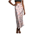 thumbnail image 2 of ClodeEU Women's Satin Print Elastic Waist Maxi Skirt,Casual Long Skirt ,Lounge Slim Skirt Pink,Womens Plus XXL, 2 of 7