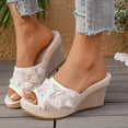 thumbnail image 2 of Dakaela Floral Lace Sandals for Women Dressy Espadrille Platform Slides Casual Cork Wedges Heels Wide Width Dress Walking Shoes (8,White), 2 of 6