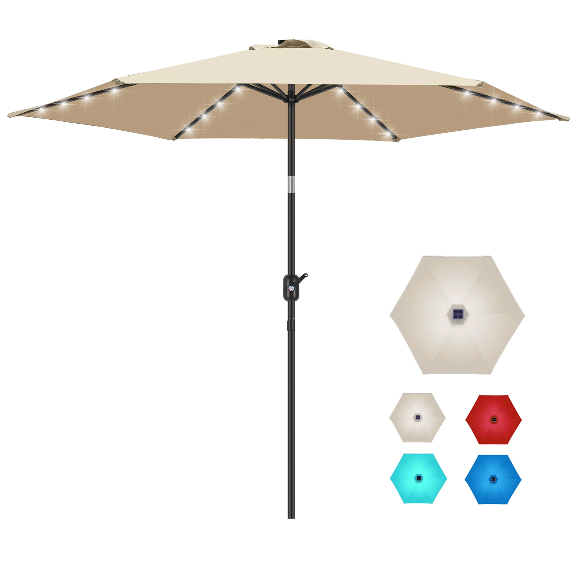 LovoIn 9 ft Solar Powered LED Lights Patio Umbrella Outdoor Market