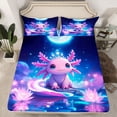 thumbnail image 2 of jejeloiu Cute Cartoon Axolotl Queen Sheet Sets,Pink Lotus Flowers Bed Set For Girls Kids 4pcs, 2 of 7