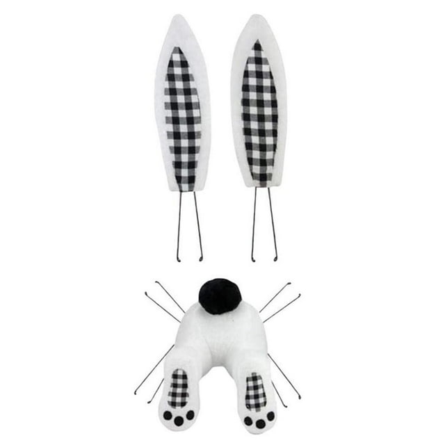 jifeng Easter Door Decoration Bunny Garland, DIY Rabbit with Ears, Wall Hanging Cartoon black white plaid