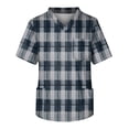 thumbnail image 3 of Domuza Scrub Tops for Men Plaid Stripe Printed Short Sleeve V Neck Carer Uniform Plus Size Comfy Soft Medical Workwear with 3 Pockets Blue XL, 3 of 4
