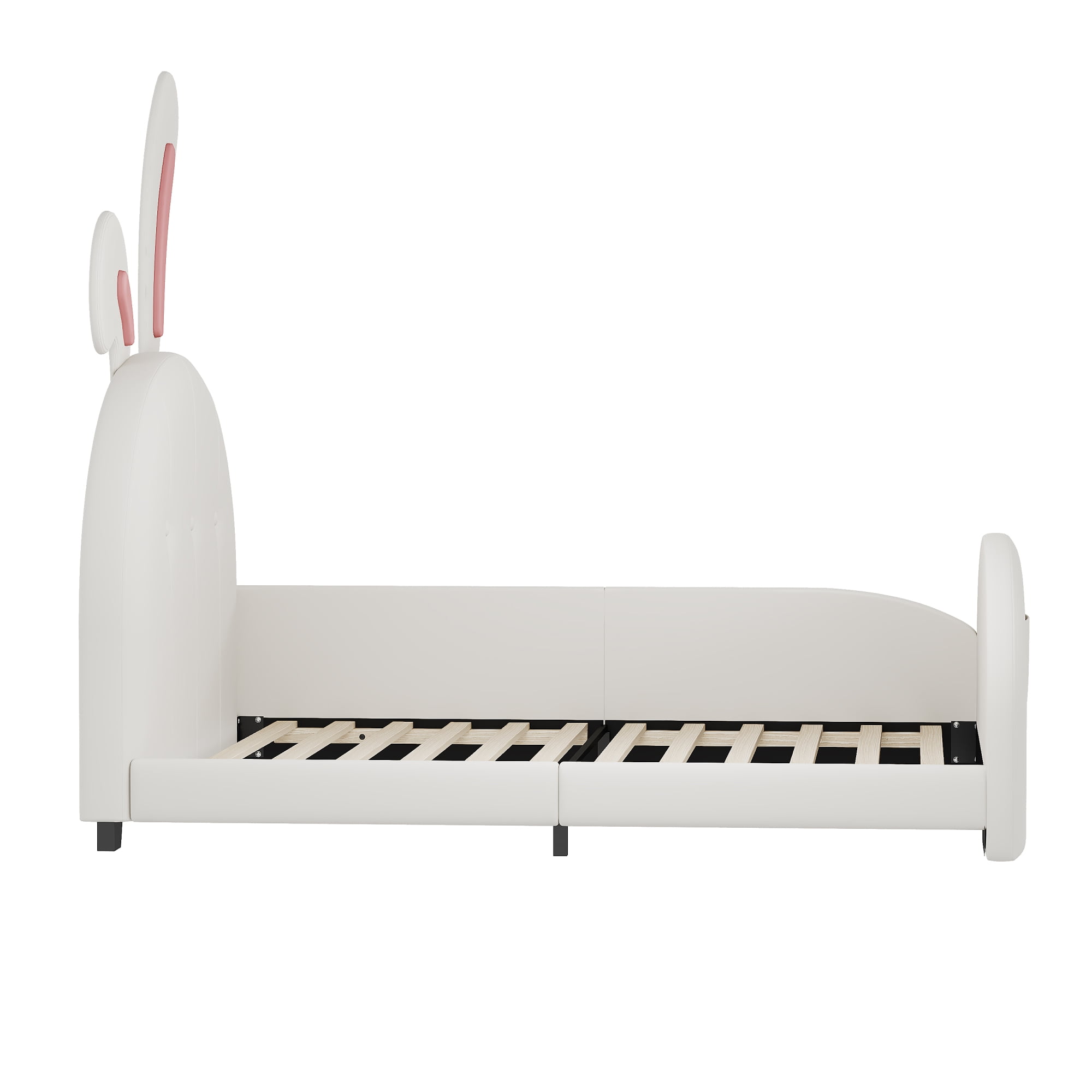 Jopath Twin size Upholstered Princess Bed, Rabbit-Shape Platform Bed with Headboard and Footboard for Toddler Kids Teens,White
