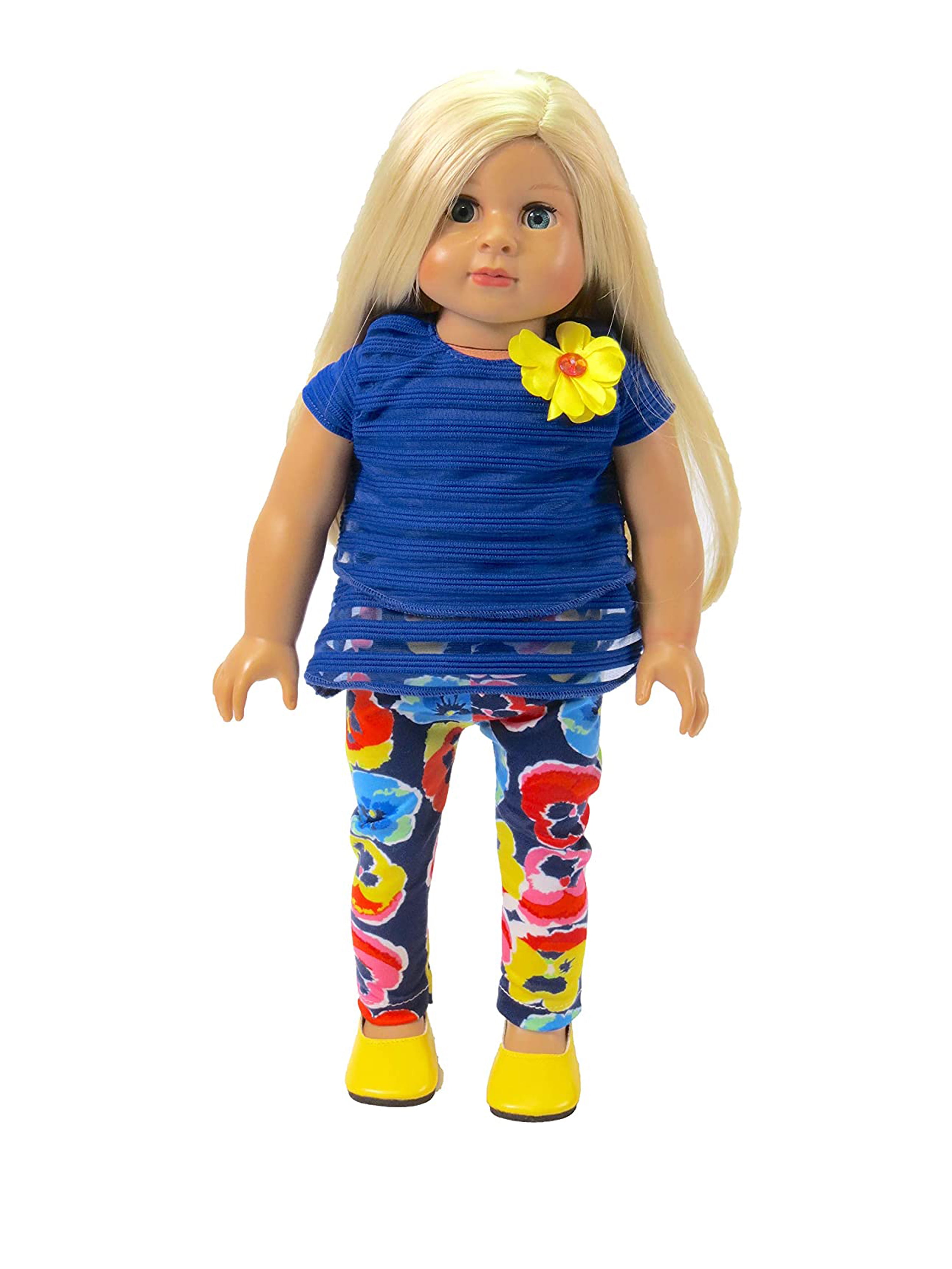 Fashion Floral Top & Pants Set for 18inch Doll Accs Light Blue 