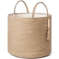 thumbnail image 1 of Mkono Cesta de almacenamiento tejida decorativa de cuerda natural, decoración de cuentas de madera para mantas, juguetes, ropa, zapatos, organizador de plantas con asas, decoración del hogar, yute, 16, 1 of 5