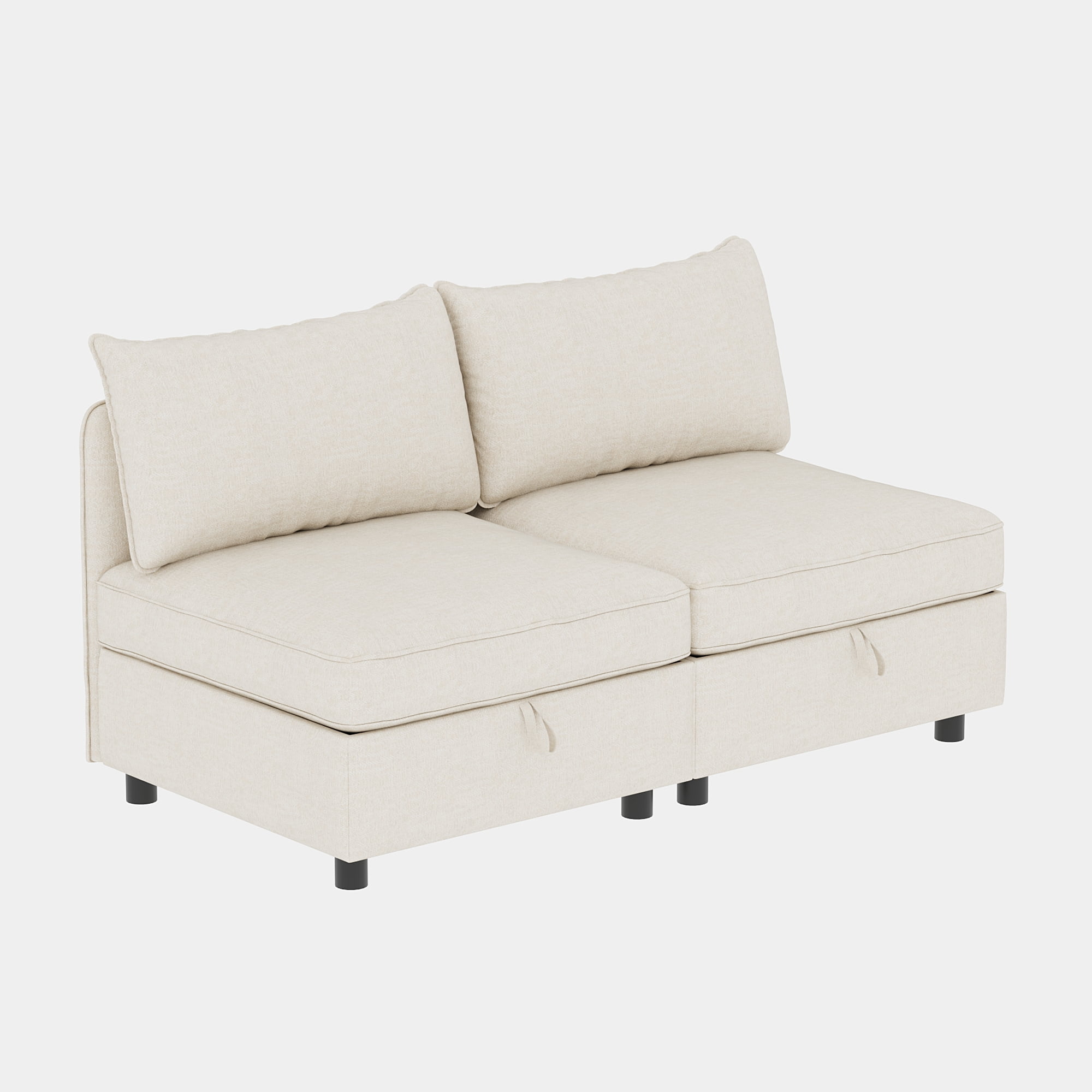 Modern Loveseat Sofa with Deep Seat & Storage Ottoman,Chenille Chaise Longue Sofa Bed for Small Spaces,Living Room,Bedroom,Beige