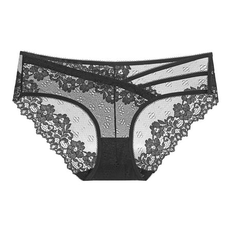 Penkiiy Underwear for Women Womens Underwear Womens High Waist Sexy Lace Mesh Underpants Womens Cute Panties Black Underwear