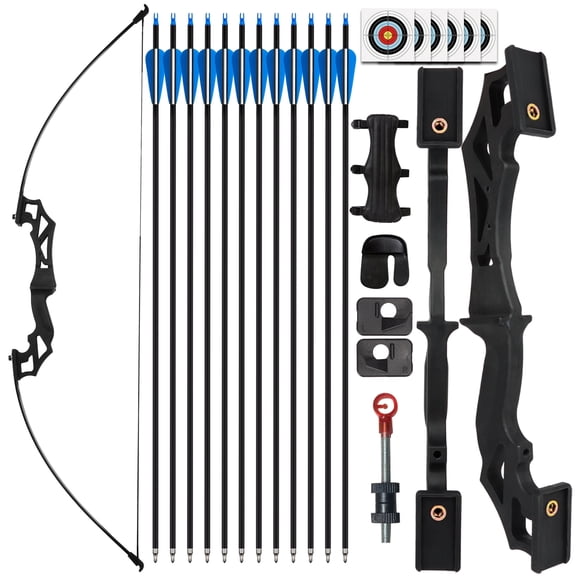 30lbs Bow and Arrow Set for Adults & Youth - Ambidextrous Takedown Recurve Bows with 12 Carbon Arrows, Left/Right Handed Archery Sets (Black)