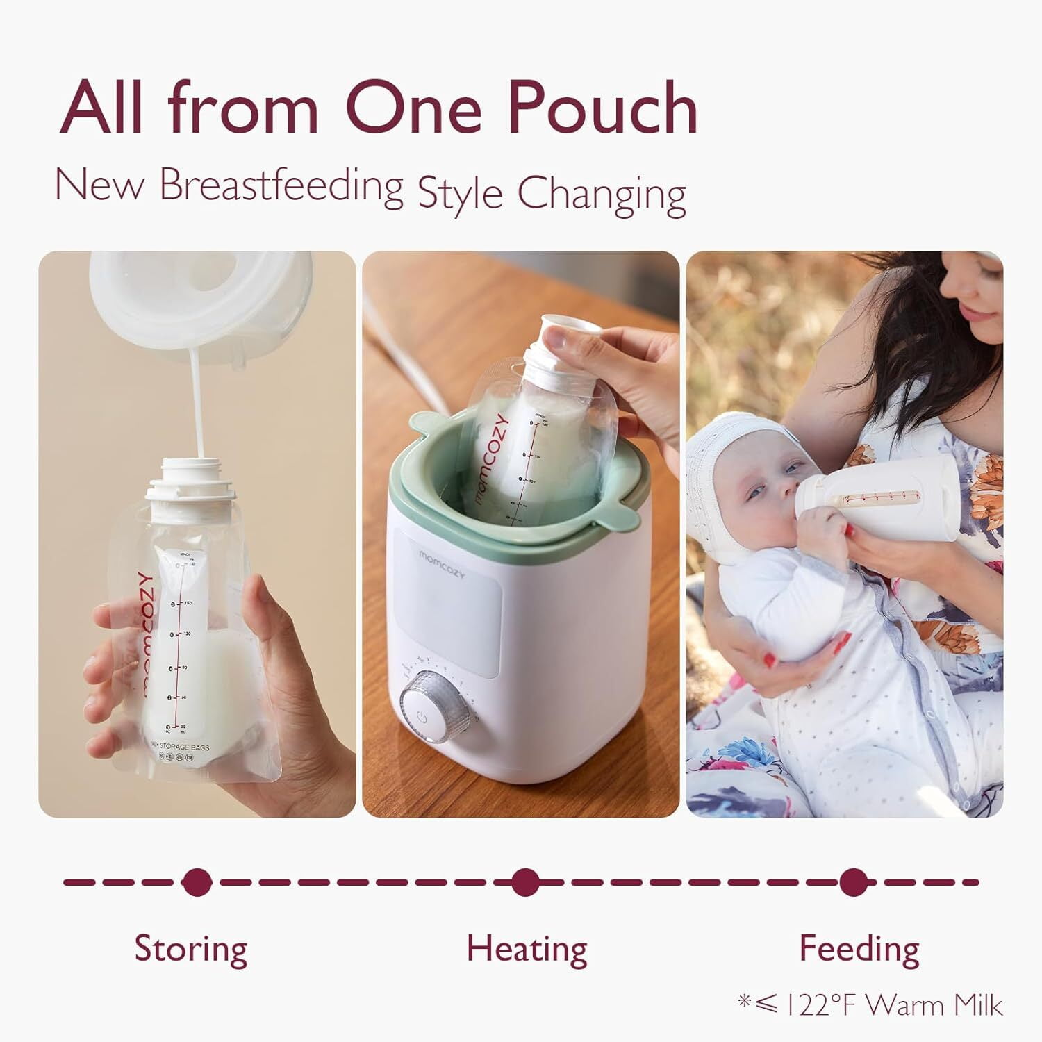 Momcozy Disposable Baby Bottle Kit, Leakproof and Transfer-Free Breastmilk Storage Bags for Freezing, 6 Ounce