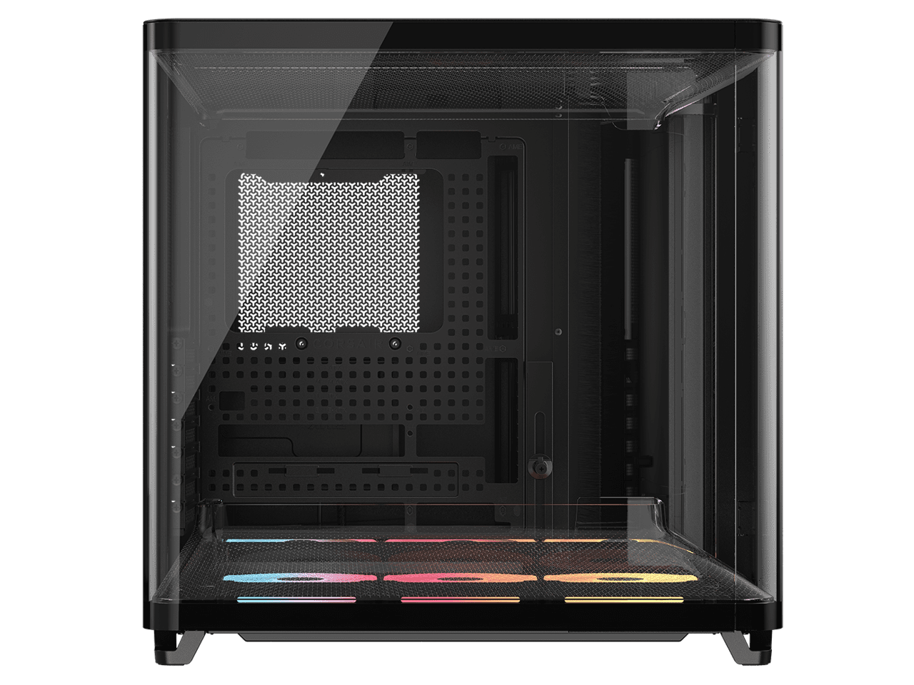 Corsair AIR 5400 LX-R RGB iCUE LINK Triple Chamber Mid-Tower PC Case-Black with 3x iCUE LINK LX-R RGB 120mm reverse-rotor fans and System Hub Pre-Installed, BTF Back Plug Motherboard Design
