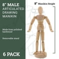 thumbnail image 2 of Pack of 6 Manikins US Art Supply® Wood 8" Artist Drawing Manikin Articulated Mannequin with Base and Flexible Body, 2 of 6