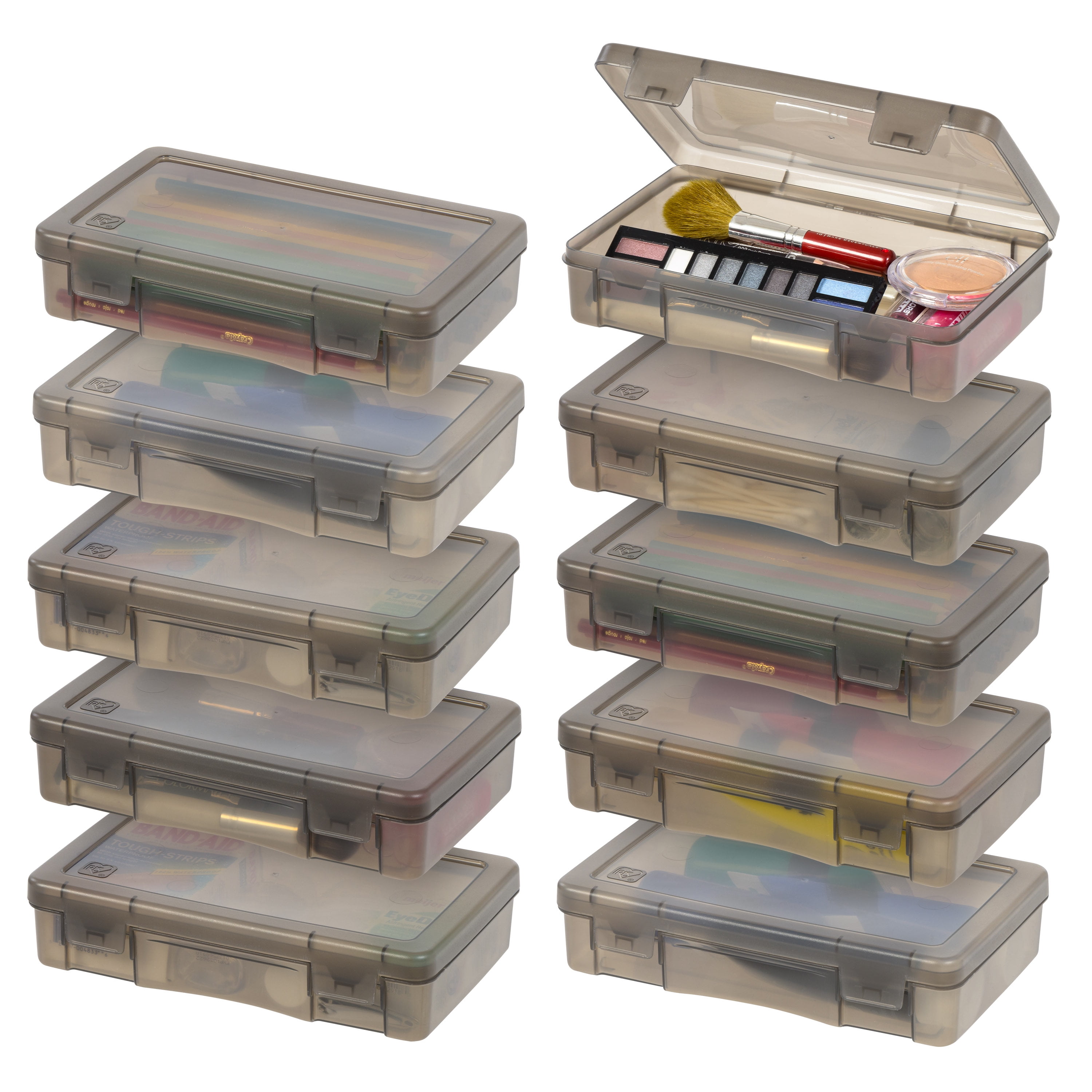 IRIS Small Plastic Pencil Case, Hobby Art Craft Supply Organizer, Pencil Box, Gray, Set of 10
