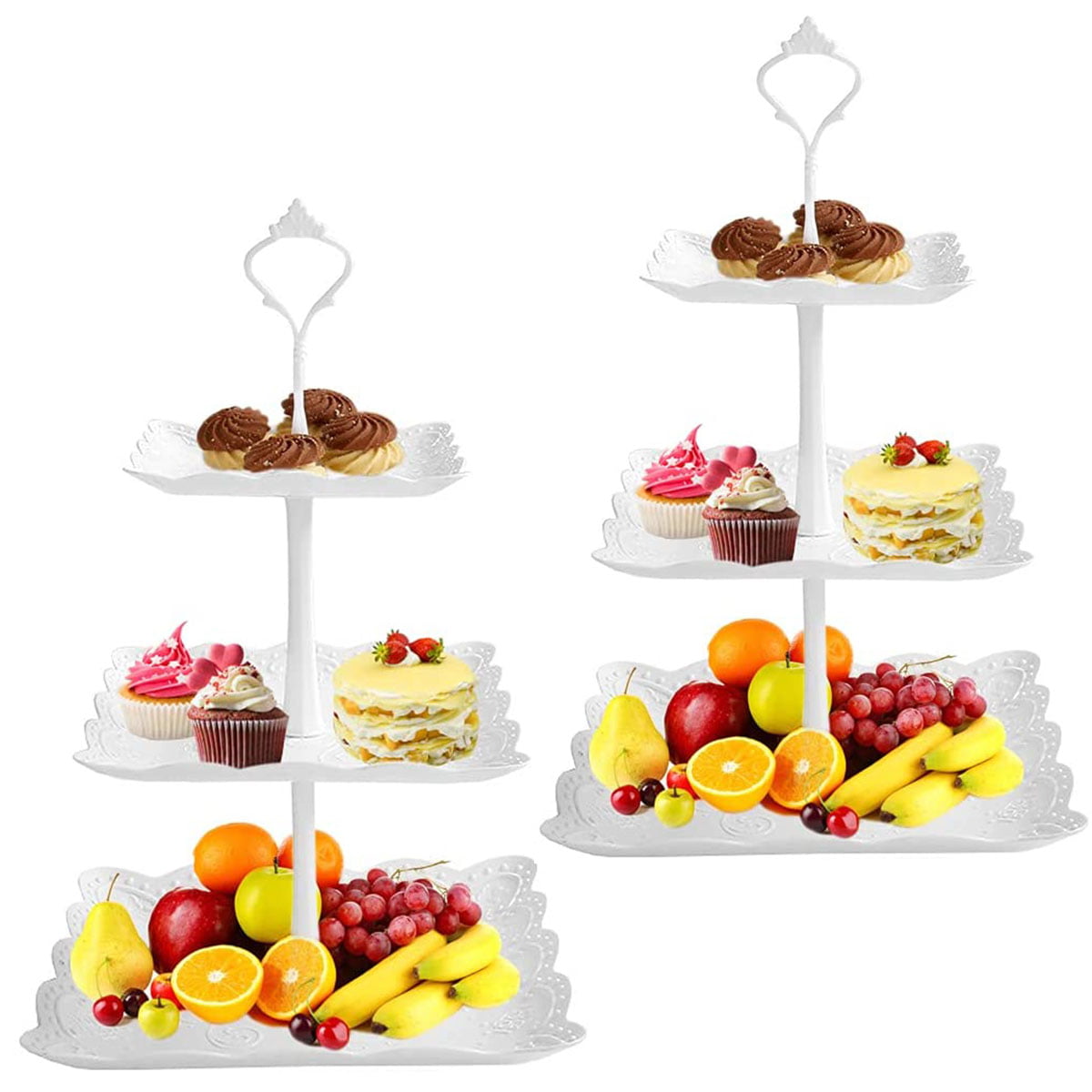 3-Tier Cake Display Stand White Plastic Cupcake Display for Afternoon Tea Party 