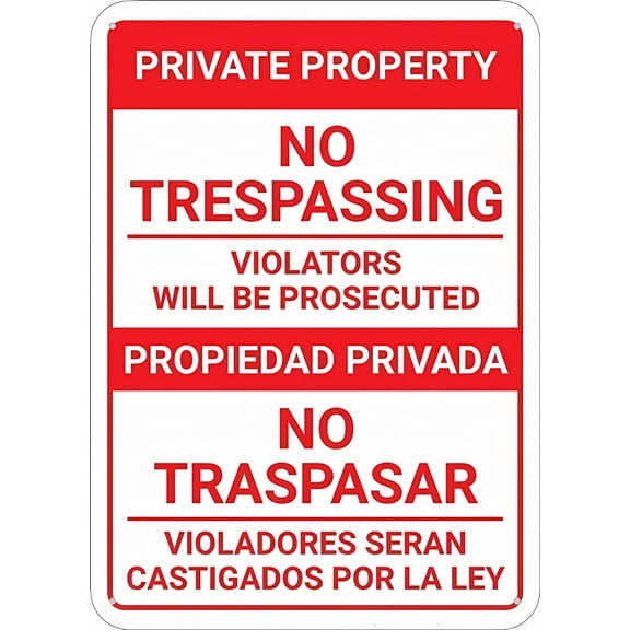 Bilingual Private Property No Trespassing Aluminum Sign 12 x 8 Inches - UV Ink Printed, Durable for House, Business, Indoor Outdoor Property Security