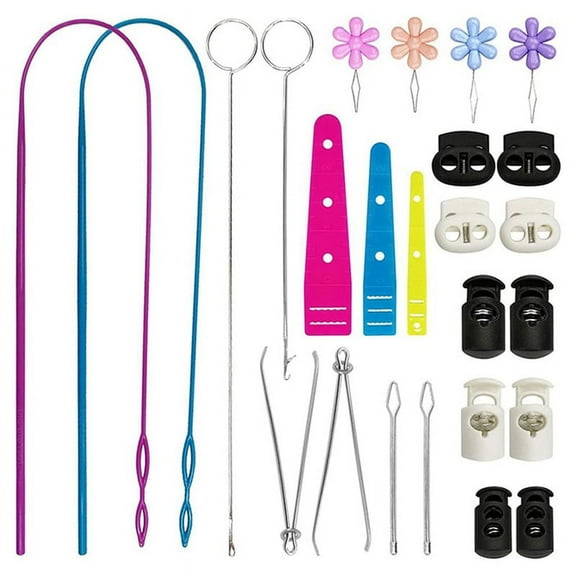 Flexible Drawstring Threader Set with Stainless Steel Sewing Loop Hook Seam Tweezers Cord Lock