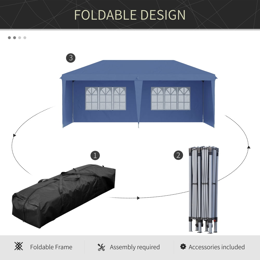 10' x 20' Pop Up Canopy Tent: Heavy-Duty Instant Gazebo with 4 Sidewalls. Ideal for Outdoor Parties, Garden Events, and Patios. Includes Carry Bag for Easy Transport (Blue).