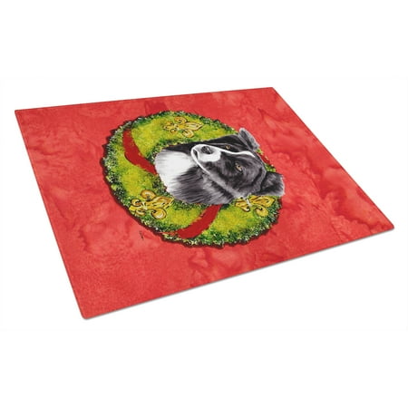 

Carolines Treasures SC9104LCB Border Collie Christmas Wreath Glass Cutting Board Large 12H x 16W multicolor