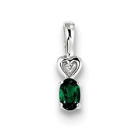 - Sterling Silver Created Emerald & Diamond Pendant. Gem Wt- 0.38ct