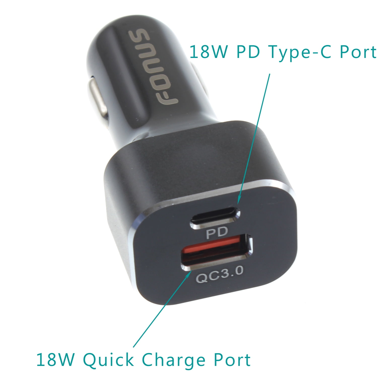 2-Port USB 36W Quick Car Charger w Type-C Coiled USB Cable R1D for Motorola Moto G7 Power Play G6 - Nokia 3.1, 7.1, 8, Plus - OnePlus 5T, 6, 6T, 7 Pro - Razer Phone 2 - RED Hydrogen One