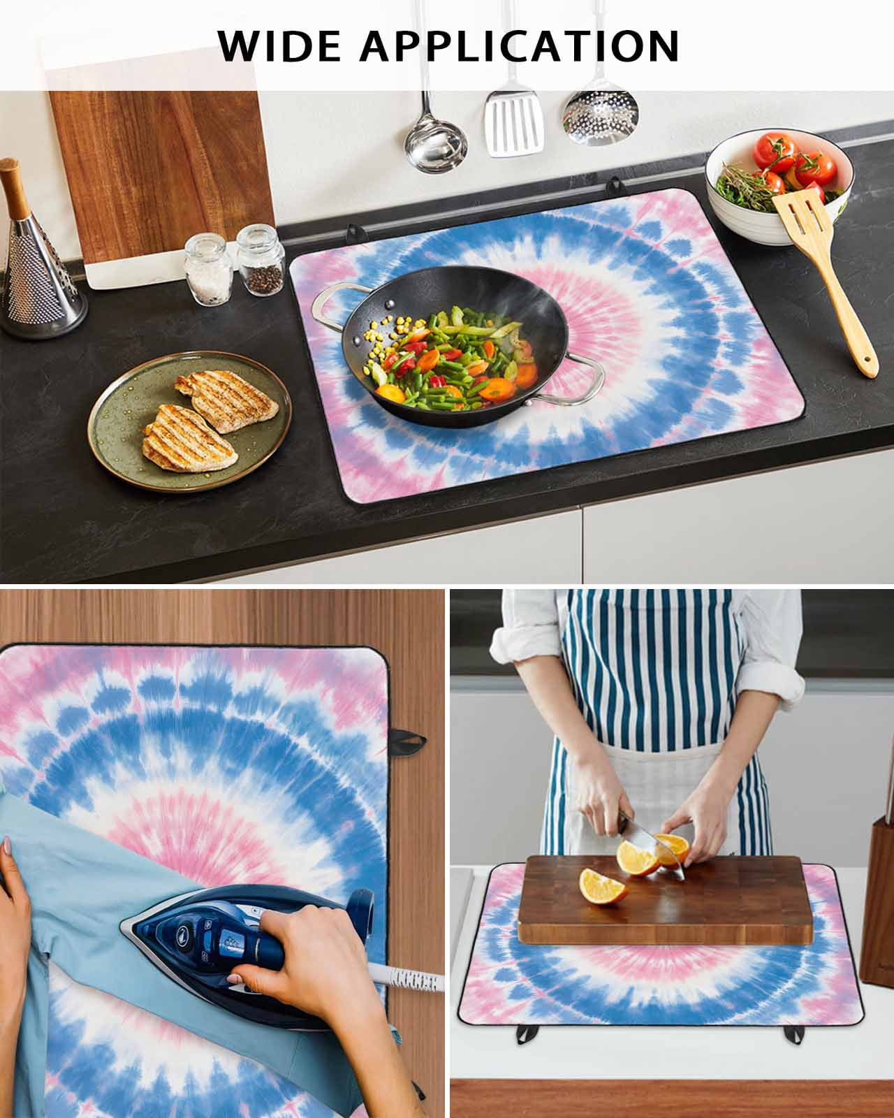 nqOlkjepod Large Induction Cooktop Protector Mat 24"x21", Pink Blue Ombre Stove Top Covers for Electric Stove, Modern Boho Ethnic Tie Dye Geometric Stove Burner Cover Mats, Glass Top Stove Cover