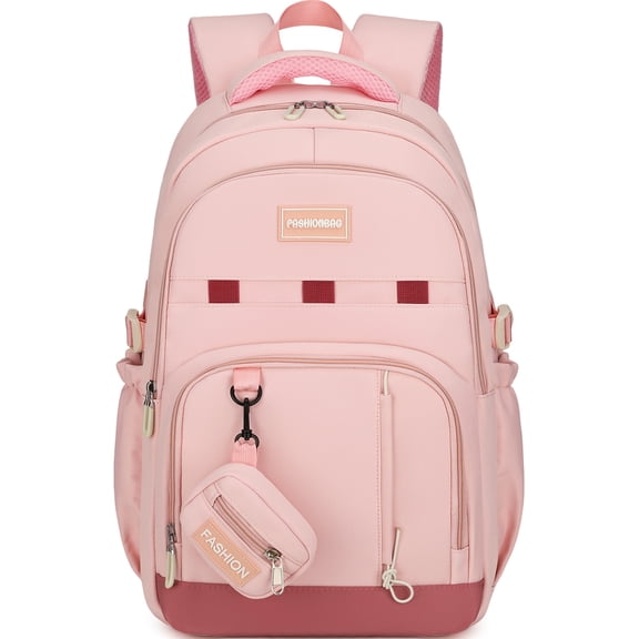 DAKIMOE School Backpack for College High Middle School Fashion Student Bag Cute Aesthetic Teen Bookbag for Teens Women Kids Girls Pink