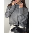 thumbnail image 5 of Women'S High Collar Sweater Chunky Long Sleeve Knitted Pullover Trendy Fall Winter Basic Jumper Top Dark Gray L, 5 of 9