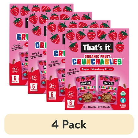 (4 pack) That's It. Crispy, Gluten-Free, Organic Apple + Strawberry Crunchables, 6 Count
