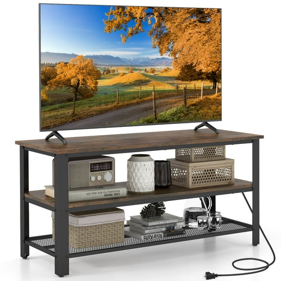Gymax 3-tier TV Stand for TVs up to 50 Inches w/ Power Outlets USB Ports Shelves