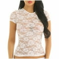 thumbnail image 4 of T-shirt Décontracté à Manches Courtes en Dentelle Transparente pour Femmes, 4 of 6