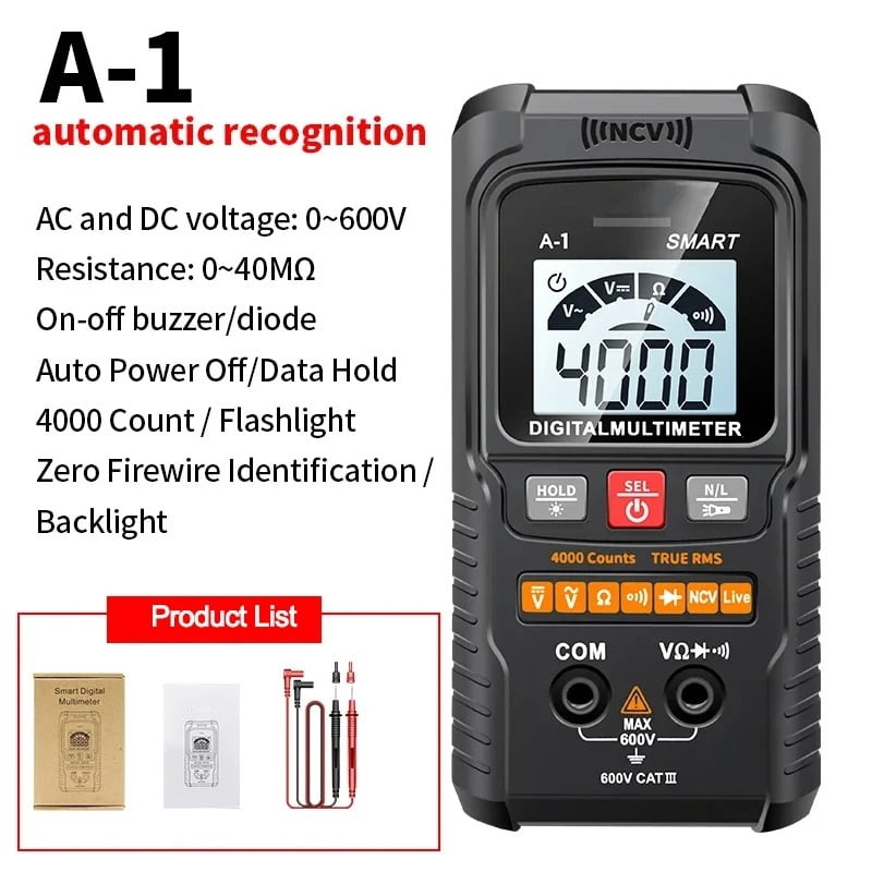 Smart Digital Multimeter 4000 Counts Professional Multimeter Non-Contact Auto Range AC/DC Voltage ,High&Low Sensitivity