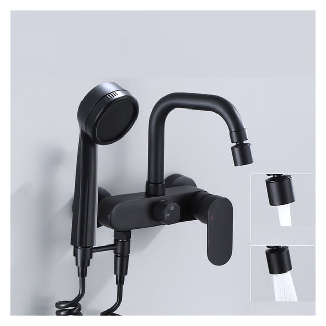 Tuqiu Kitchen Faucet With Spray Gun Swivel Kitchen Sink Mixer Tap Hot & Cold Wall Mounted With Spray Gun Rotating Sink Mixer ,Effortless Installation