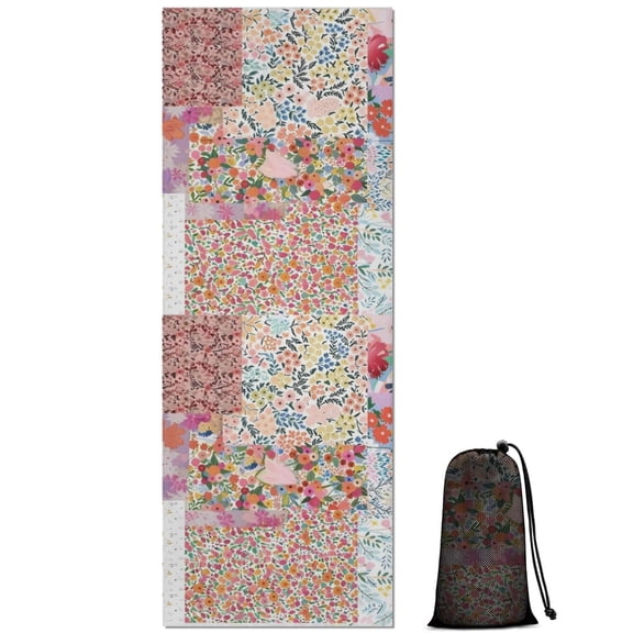 Pioneer Flower Floral Print Pattern Hot Yoga Mat Towel Non Slip for Hot Yoga - Quick-Drying Yoga Mat Cover with 4 Corner Pockets with Travel Bag - Hot Yoga Towel Non Slip 70"x26"
