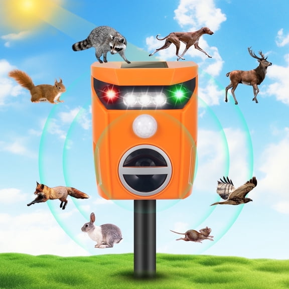KingFurt Solar Ultrasonic Animal Repeller in Orange - Eco-friendly Pest Deterrent for Outdoor Spaces