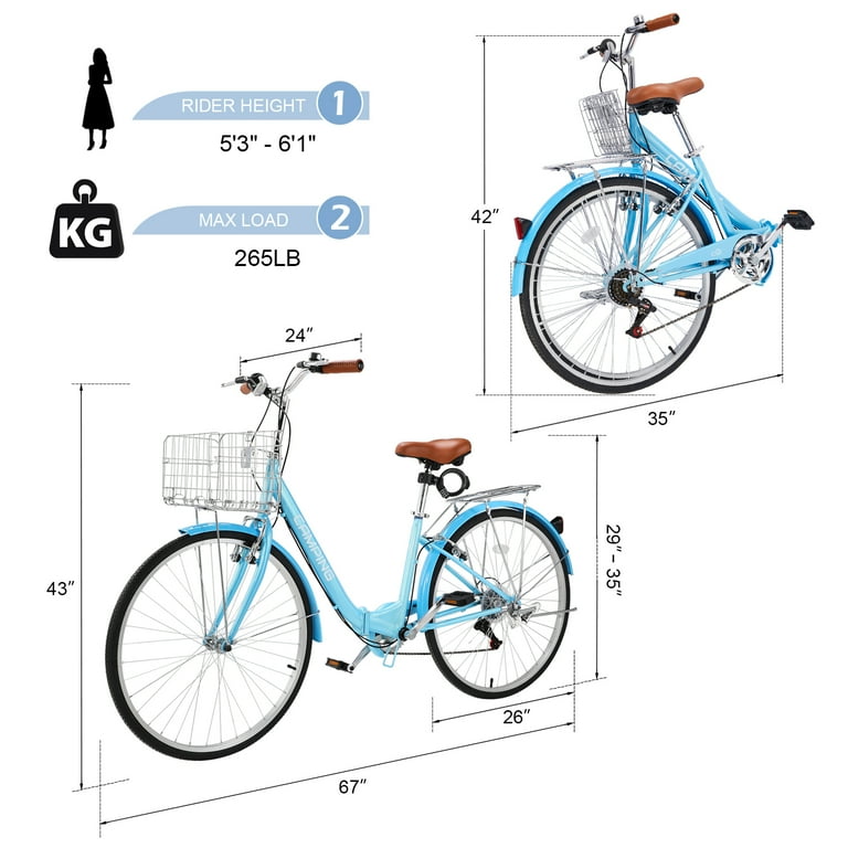 BMK　K M Ktaxon 26in Folding Beach Cruiser Bike for Women, 7-Speed City