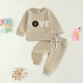 thumbnail image 2 of Petalier 2Pcs Set Infant Baby Girl Fall Clothes Daddys Girl Long Sleeve Crewneck Sweatshirt+Joggers Pants Winter Outfit Set (Khaki, 12-18 Months), 2 of 7