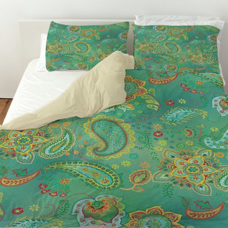Manual Woodworkers & Weavers Aqua Bloom Paisley Duvet Cover