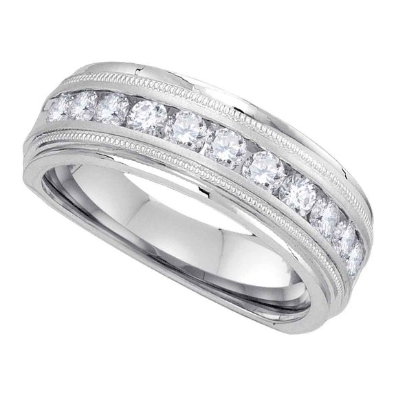 10kt White Gold Mens Round Diamond Band Wedding Anniversary Ring 1.00 Cttw