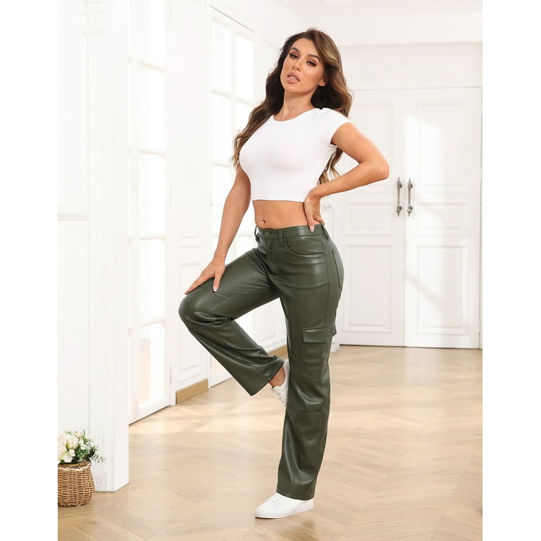 Tall Faux Leather High Waisted Cargo Pants