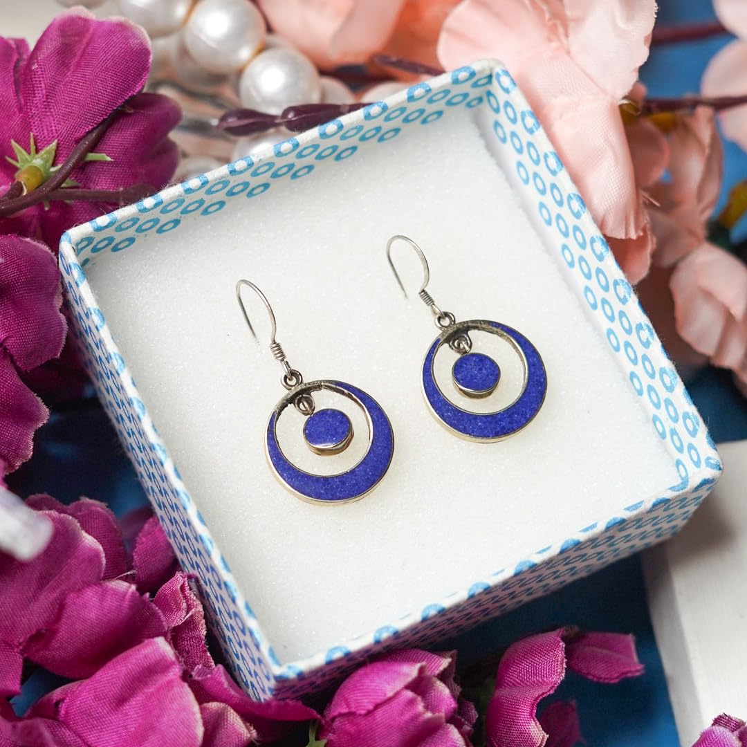 Tibetan Silver Handmade Earrings Lapis Lazuli Gemstone Boho Fashion Jewelry
