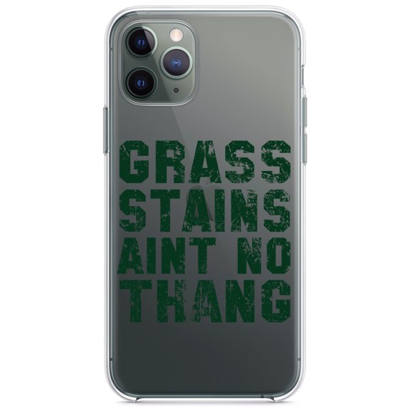 DistinctInk Clear Shockproof Hybrid Case for iPhone 11 Pro (5.8" Screen) - TPU Bumper Acrylic Back Tempered Glass Screen Protector - Grass Stains Ain't No Thang