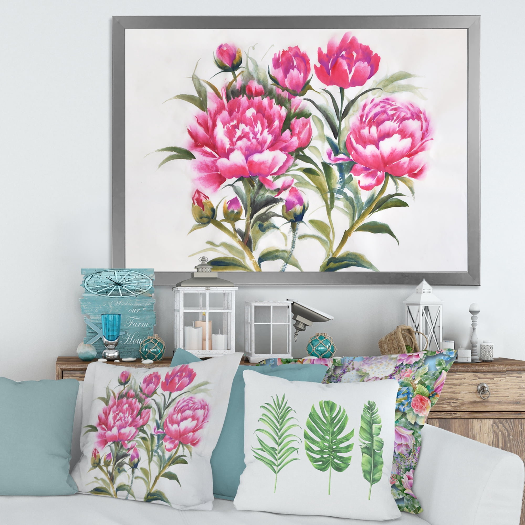 Designart 'Purple Peonies Flowers' Traditional Framed Art Print