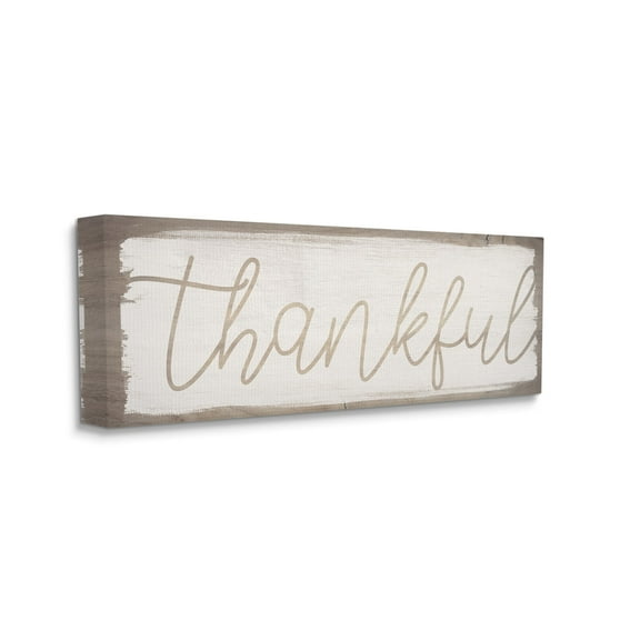 Stupell Industries Playful Thankful Text Distressed Paint Pattern Typography Painting Gallery Wrapped Canvas Art Print Wall Art, 10 x 24