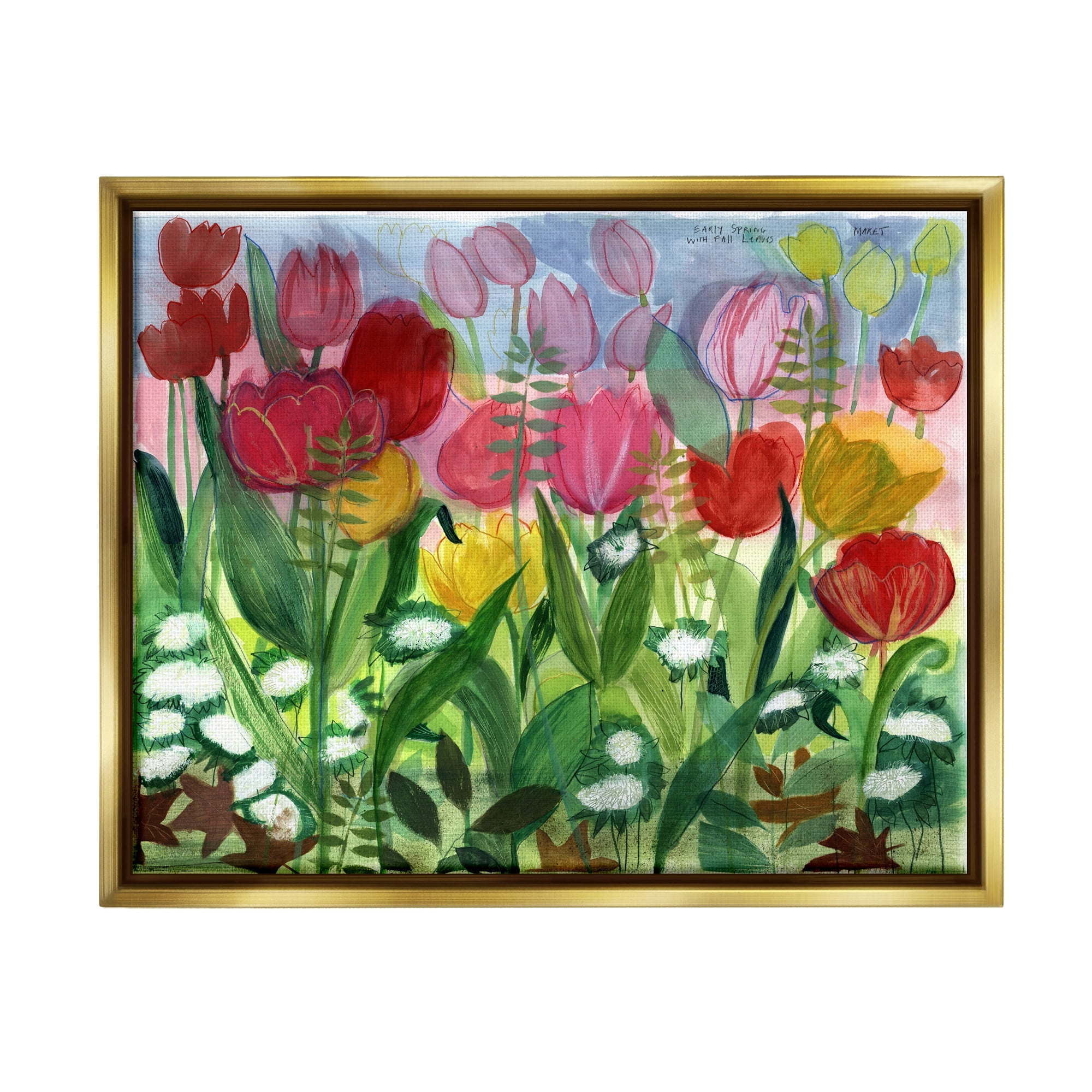 Stupell Industries Lush Varied Spring Tulips Blooming Flower Meadow Painting Metallic Gold Floating Framed Canvas Print Wall Art, Design by unknown