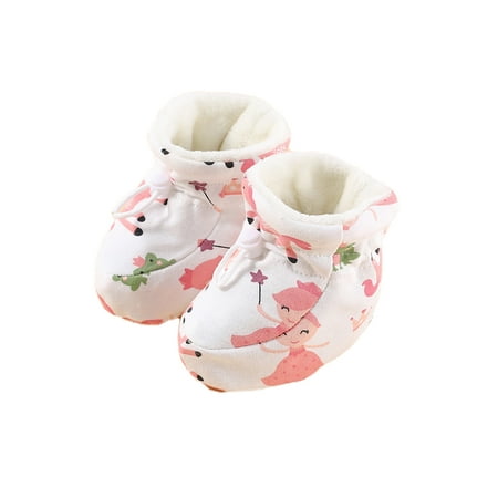 

Daeful Newborn Toddler Winter Bootie Drawstring Ankle Boot Cotton Lining Crib Shoes Non-slip Warm Sock Shoe Home Booties Pink White 3C