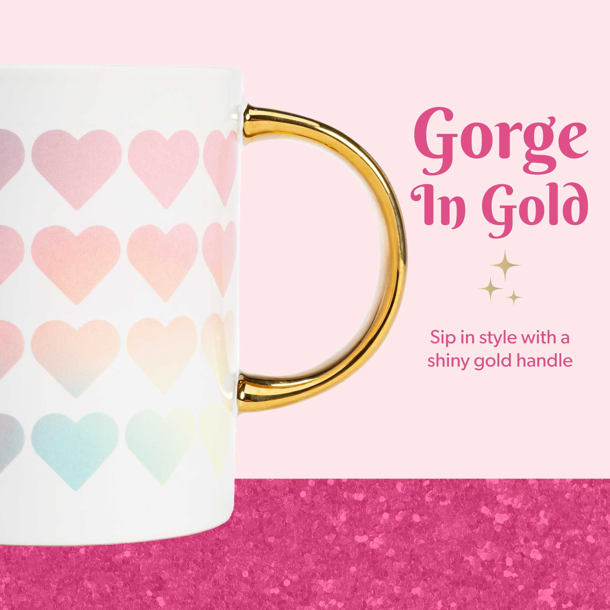 Paris Hilton Ceramic Coffee Mug, Large Coffee Cup with Gold Handle, 16 Ounces, Rainbow Hearts