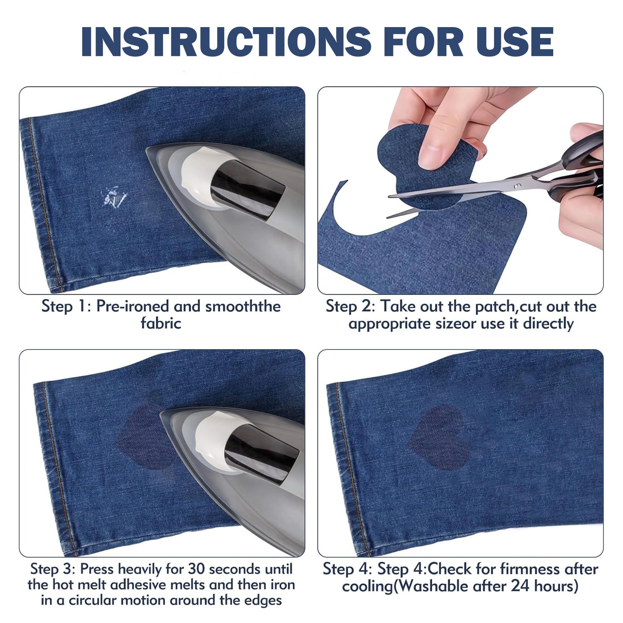 20 Pieces of denim clothing hot stamping patches fabric hot stamping patches jeans repair kit pants patches (5 colors) with needle and thread set included