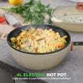 thumbnail image 2 of 4L Electric Frying Pan & 4L Steamer | Multifunctional Portable 1000W Non-Stick Pot for Cooking |  Heat Safe Handle | Touch Control Panel | Includes a Spatula | White, 2 of 6